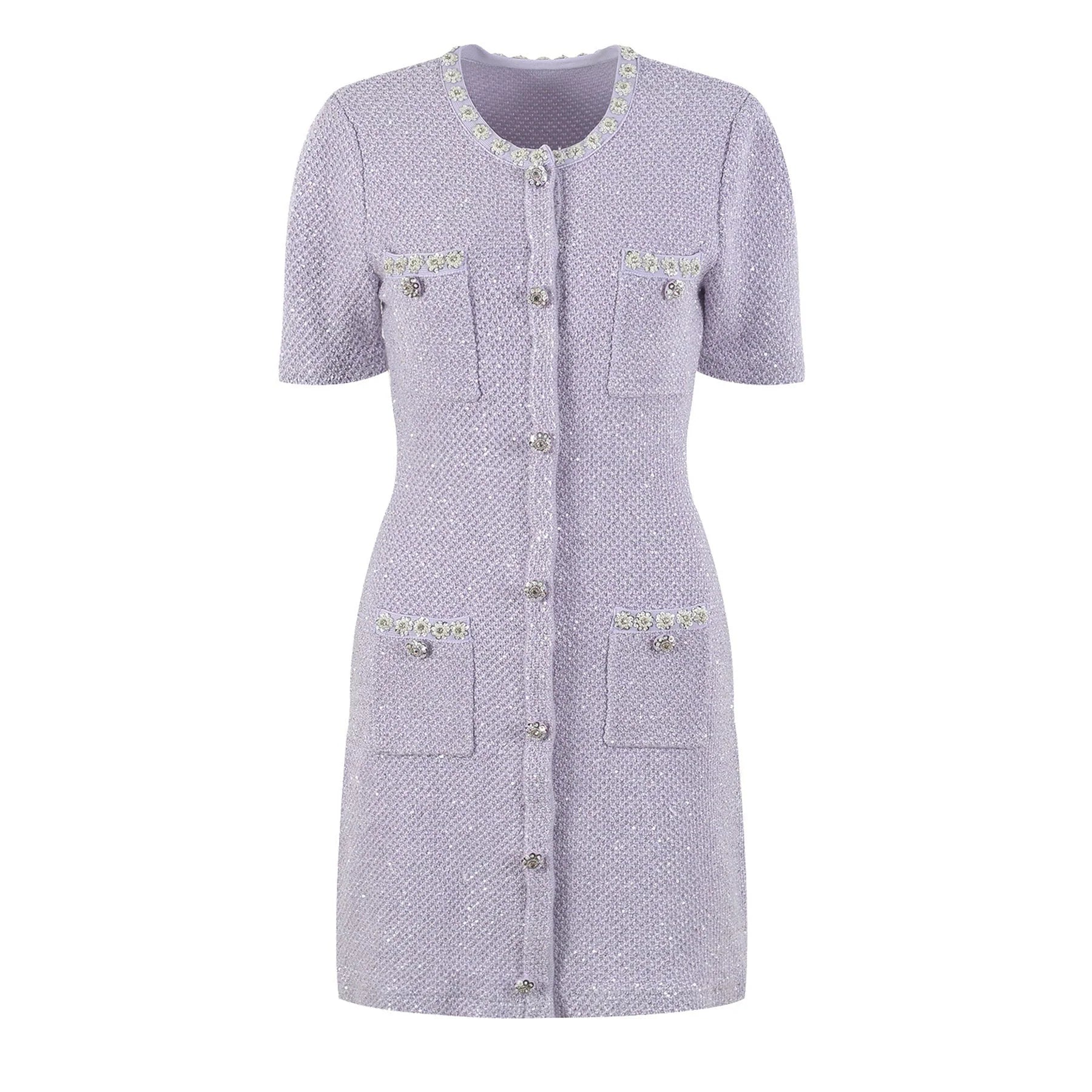 Valeriana Mini Dress Purple Sequin Crystal Embellished Pocketed