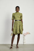 Valérie Green Embroidered A - Line Mini Dress With Cutout Details
