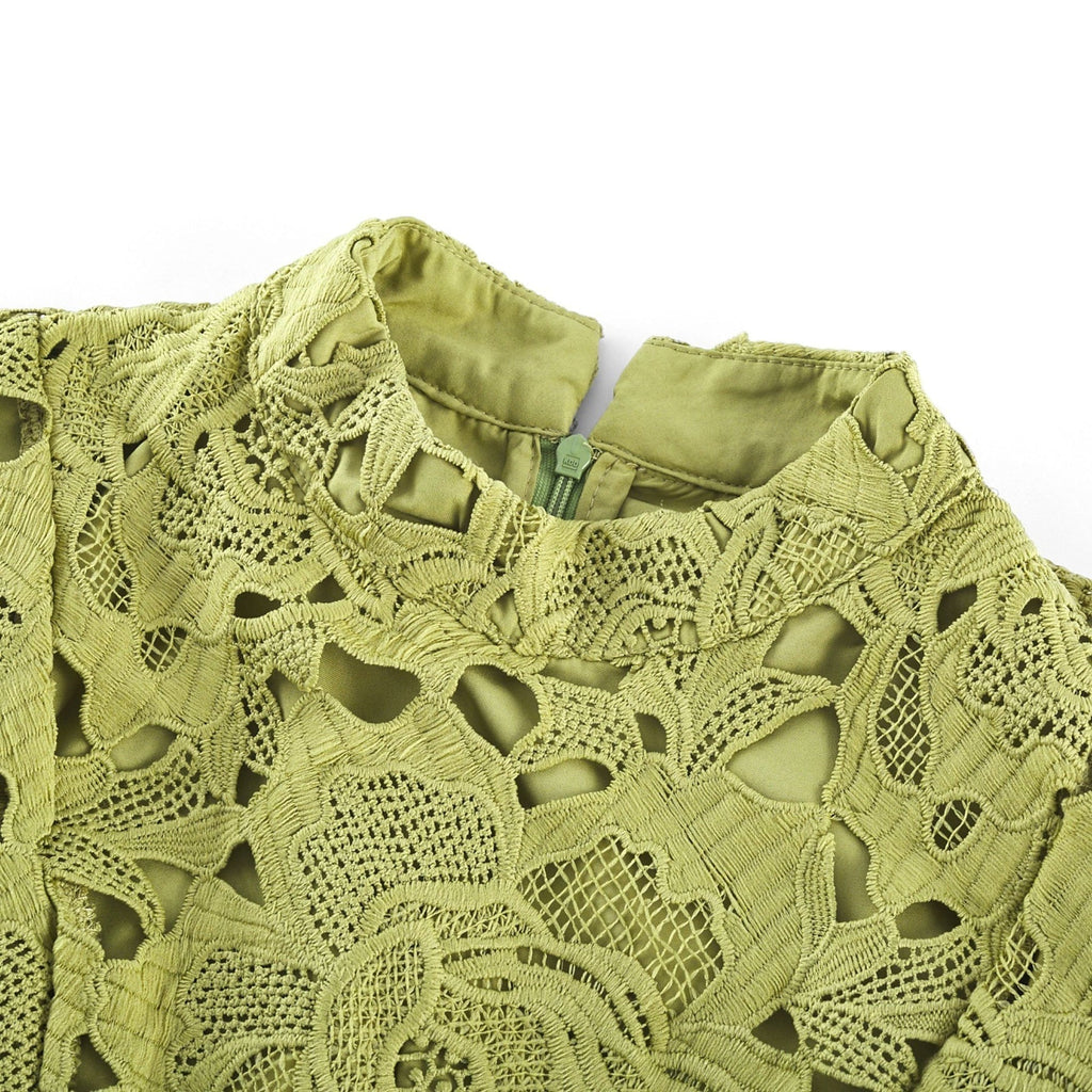 Valérie Green Embroidered A - Line Mini Dress With Cutout Details