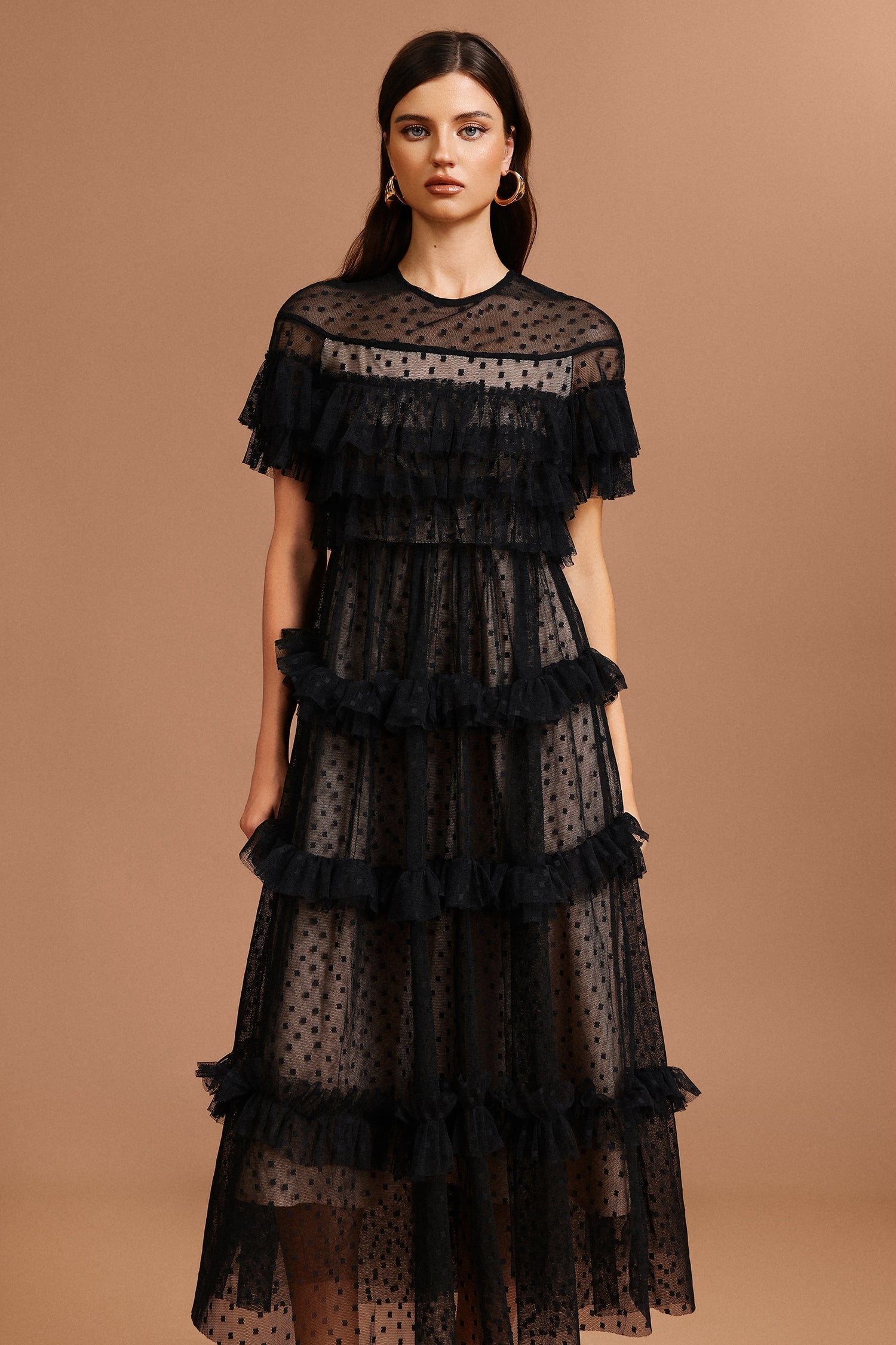 Vanessa Black Dot Print Ruffle Dress for Women