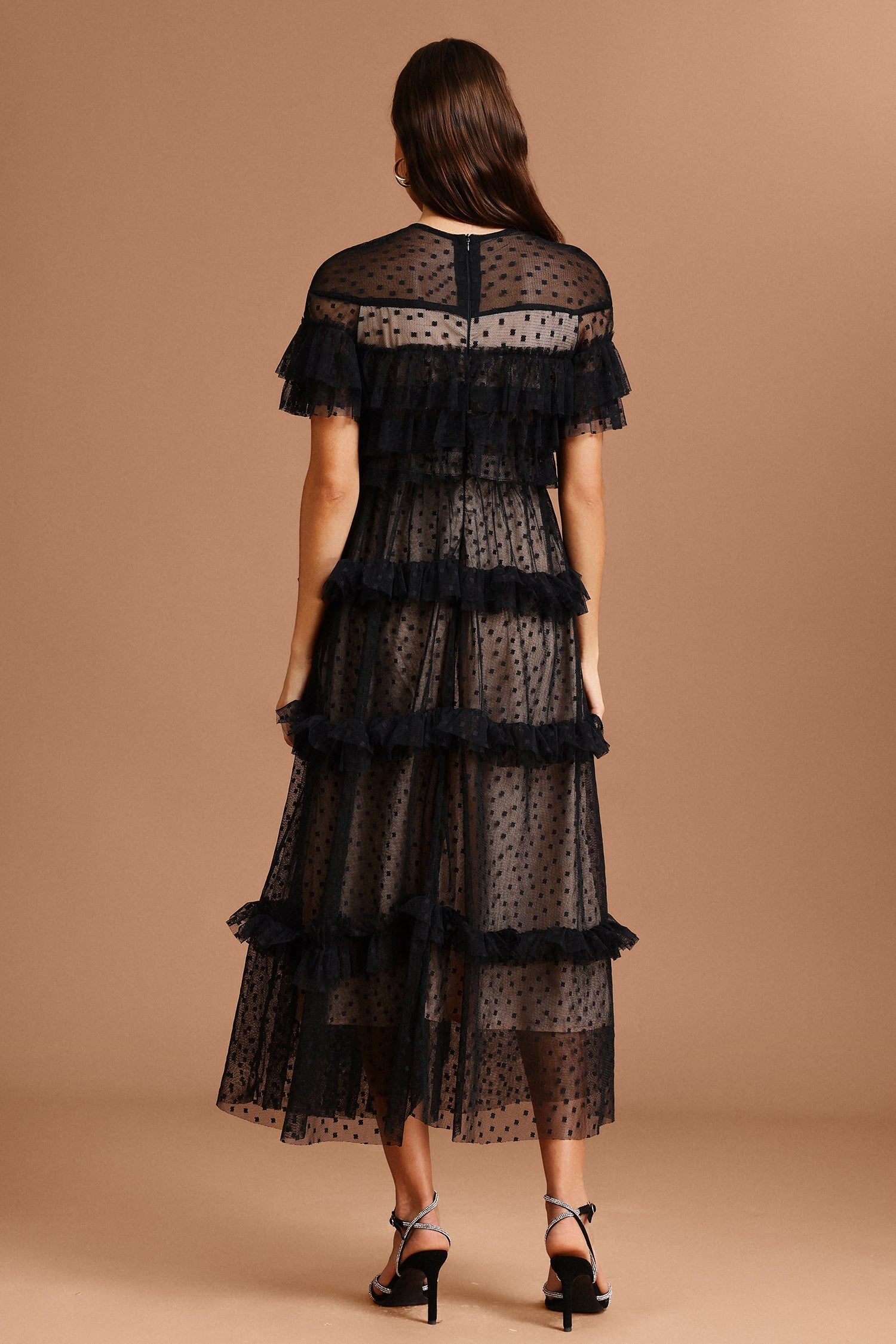 Vanessa Black Dot Print Ruffled Dress