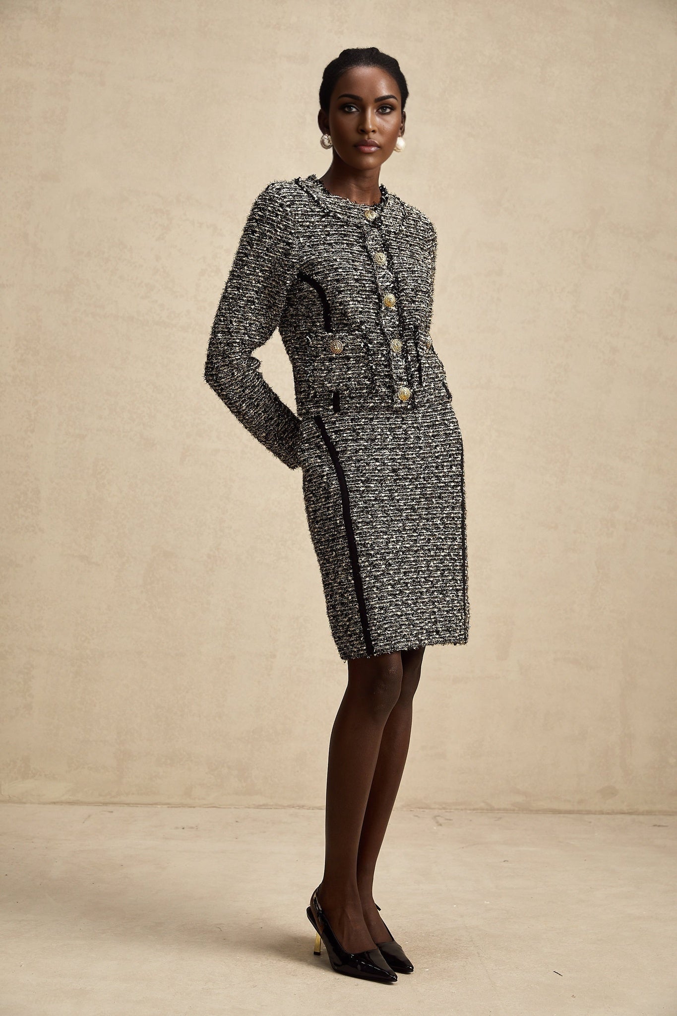 Vanessa Jacket & Skirt Silver Striped Lurex Set