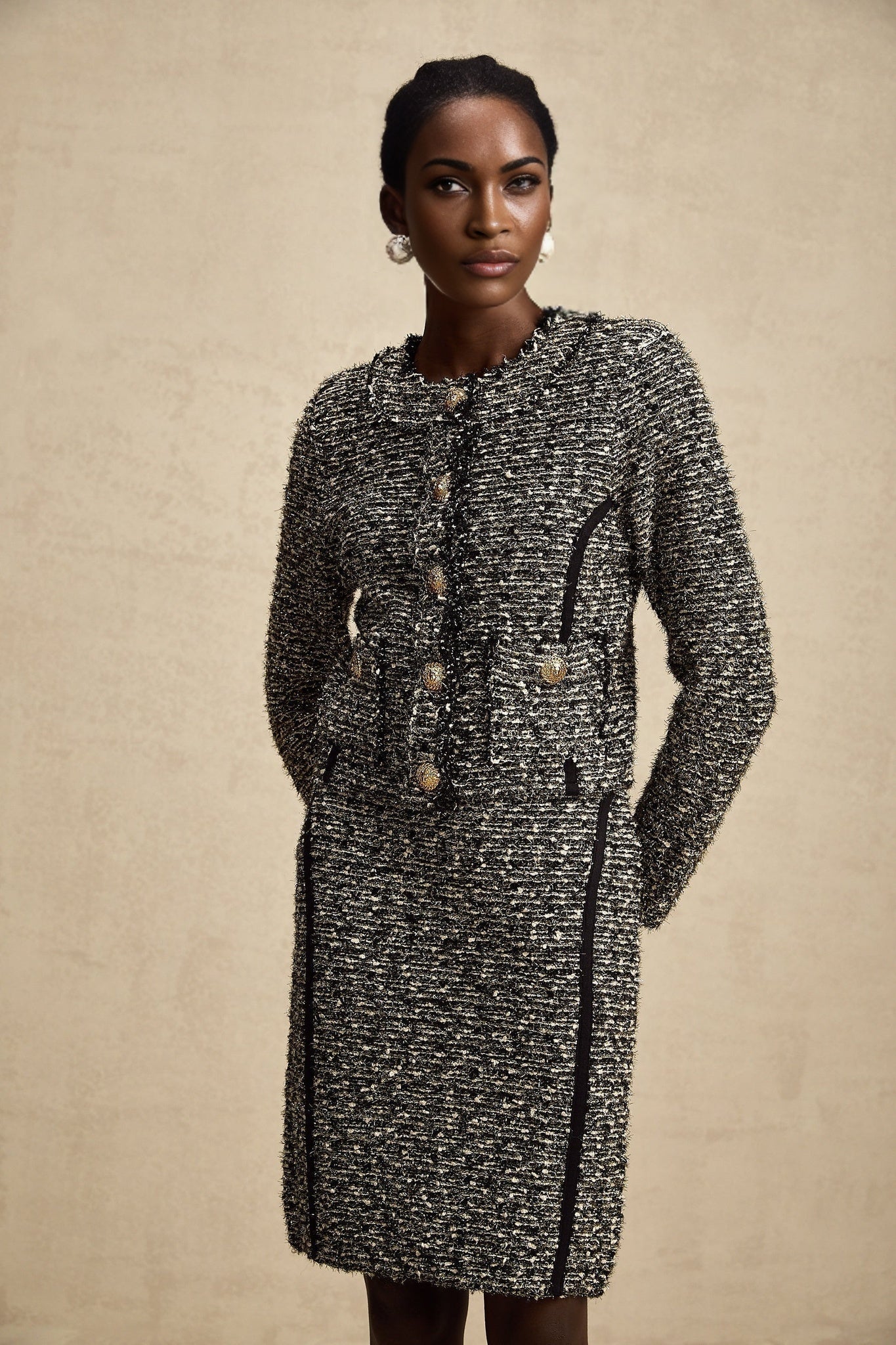 Vanessa Jacket & Skirt Silver Striped Lurex Set