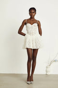 Vanessa Mini Dress Lace Corset White Pleated & Strap