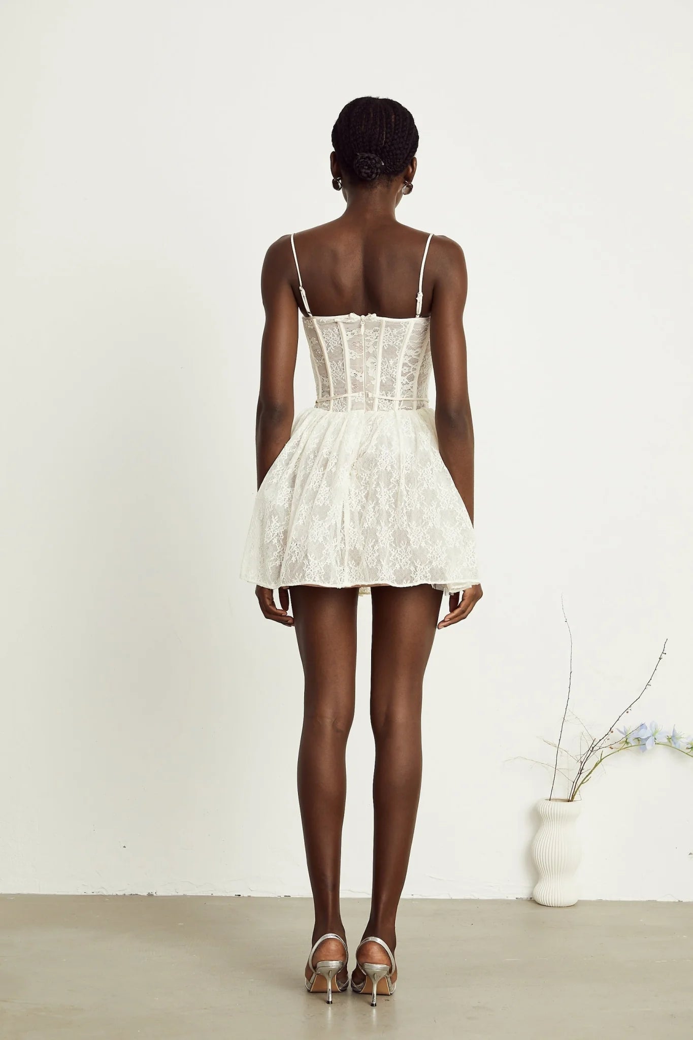 Vanessa Mini Dress Lace Corset White Pleated & Strap