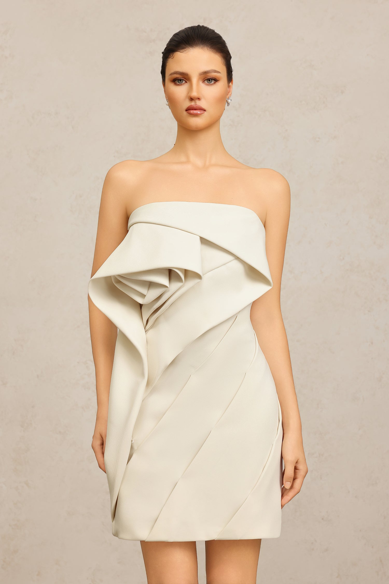 Vera Beige Ruffle Mini Dress for Women