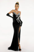 Vera Black Formal Gown with High Slit and Diamante Detailing