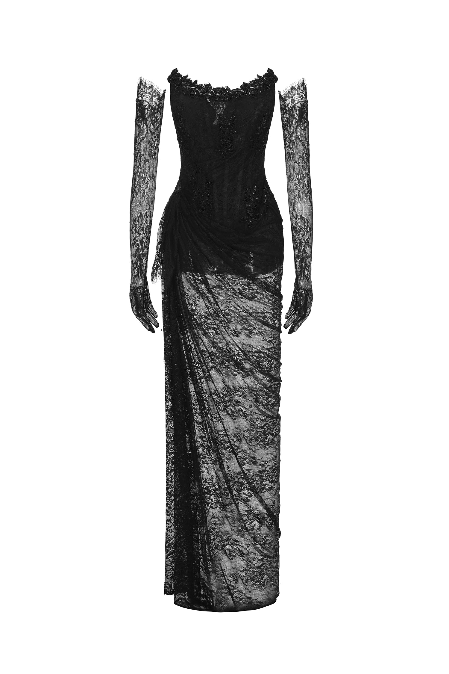 Vera Black Lace Strapless Maxi Dress Gala Evening Event Glamour Allure