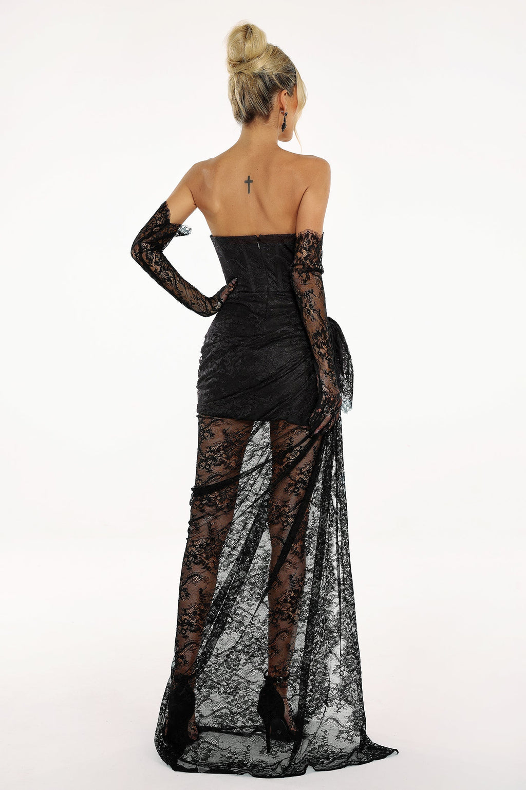 Vera Black Lace Strapless Maxi Dress for Gala Evening Event
