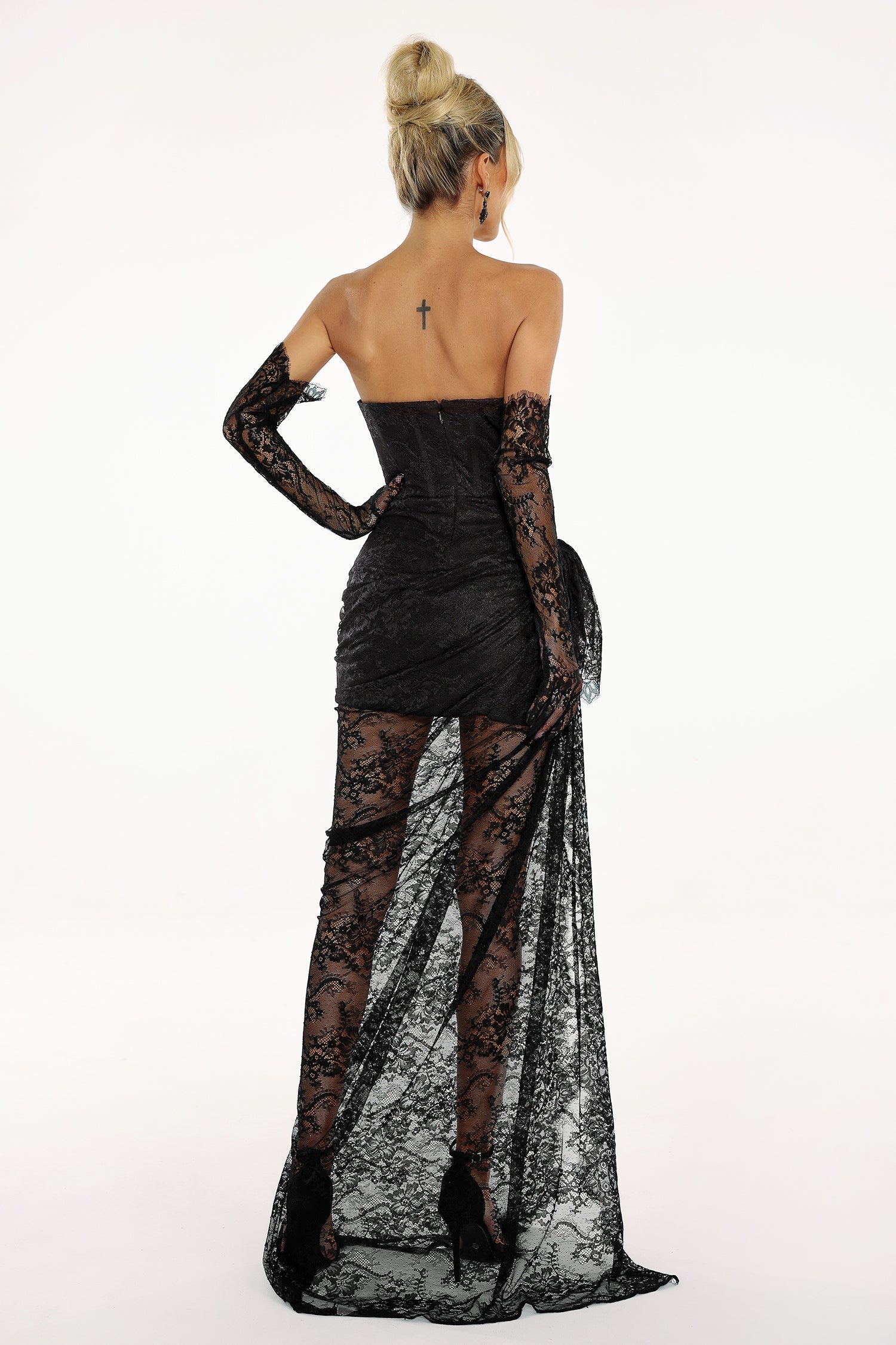 Vera Black Lace Strapless Maxi Dress for Gala Evening Event