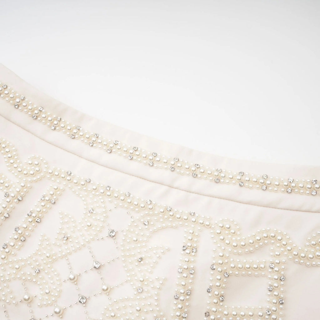 Vera Halterneck Skirt & Top Set Crystal Faux - Pearl Embellishment