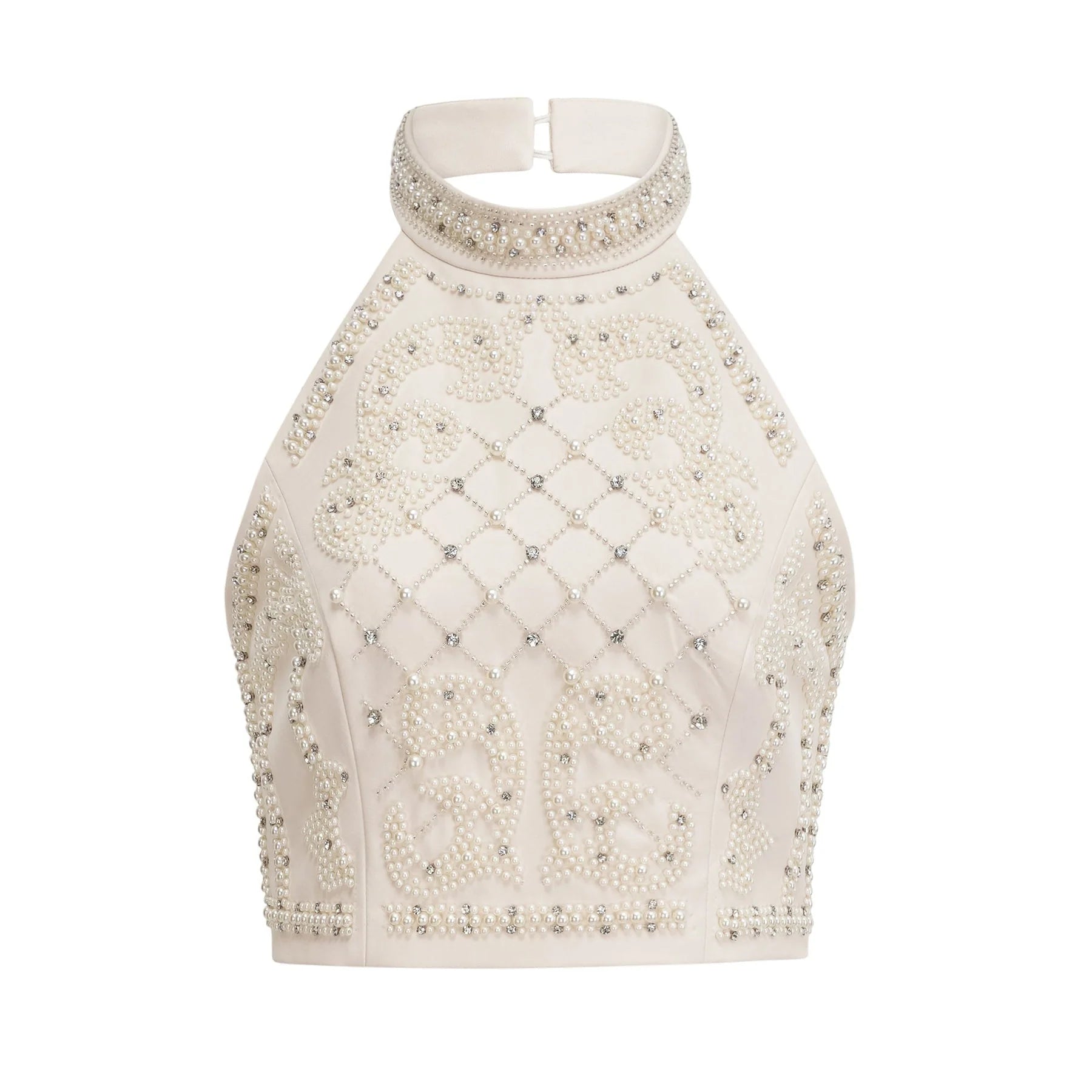 Vera Halterneck Skirt & Top Set Crystal Faux - Pearl Embellishment