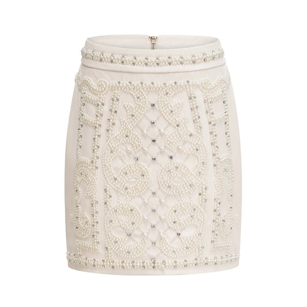 Vera Halterneck Skirt & Top Set Crystal Faux - Pearl Embellishment