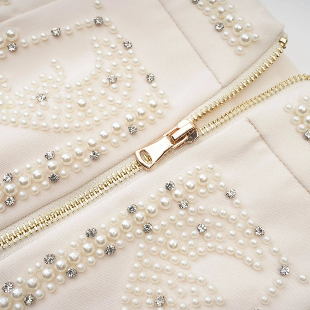 Vera Halterneck Skirt & Top Set Crystal Faux - Pearl Embellishment