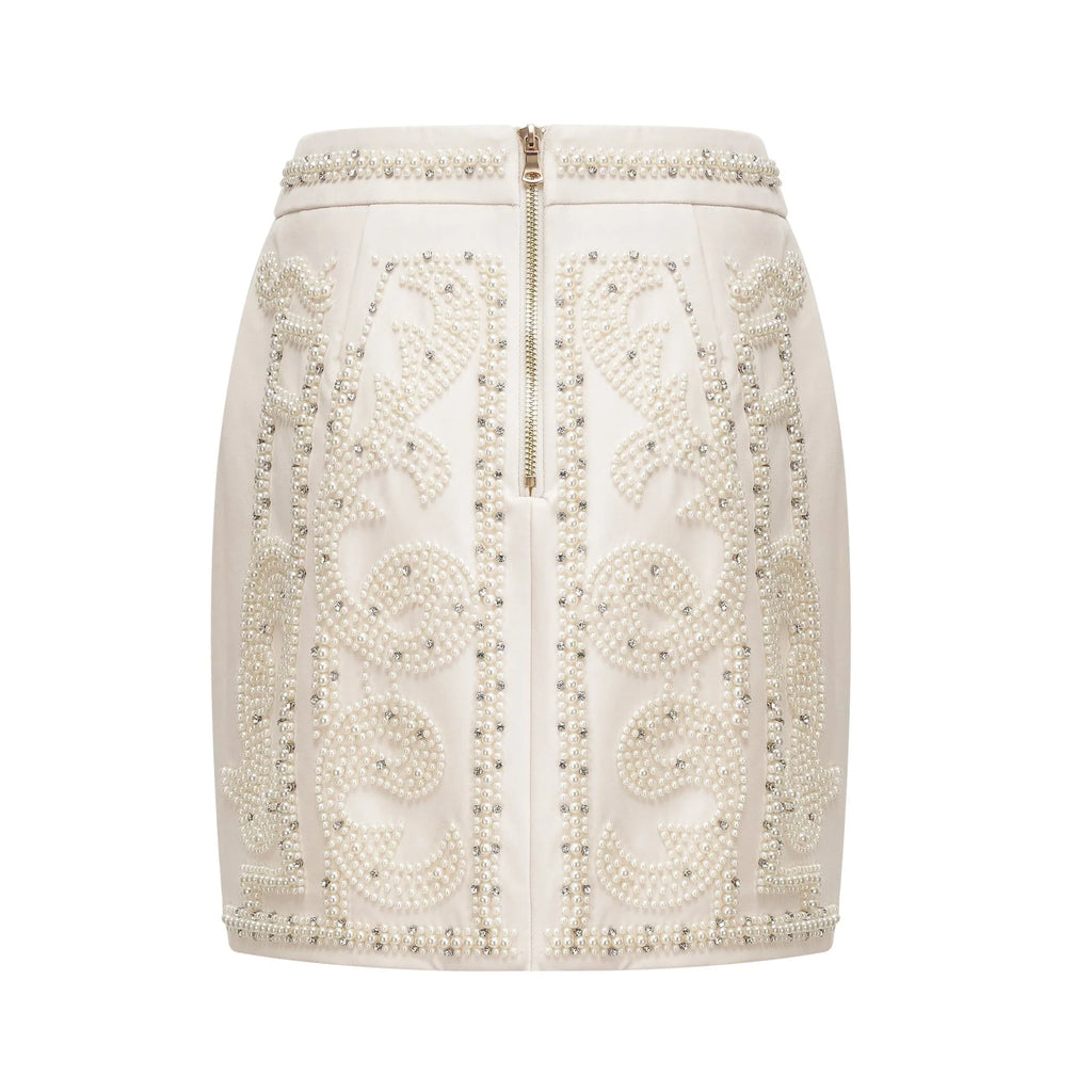 Vera Halterneck Skirt & Top Set Crystal Faux - Pearl Embellishment