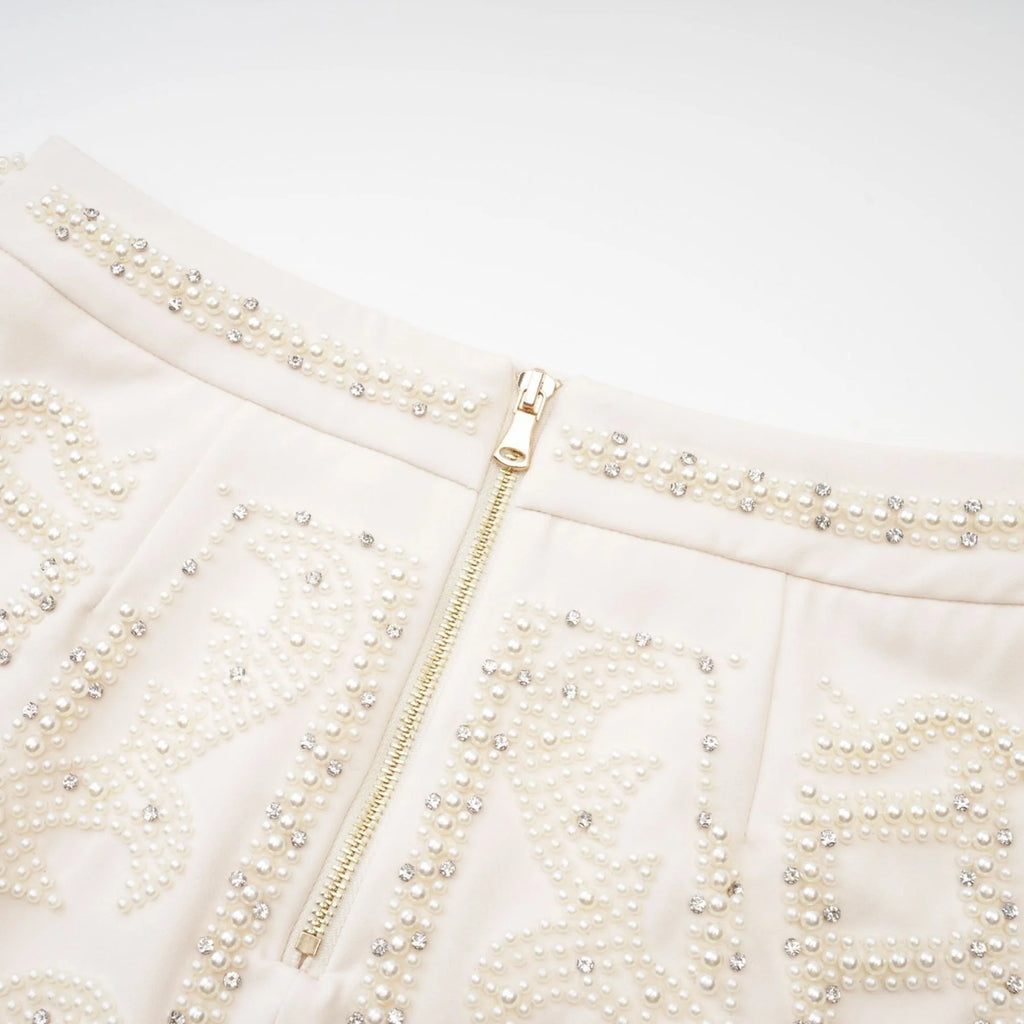 Vera Halterneck Skirt & Top Set Crystal Faux - Pearl Embellishment