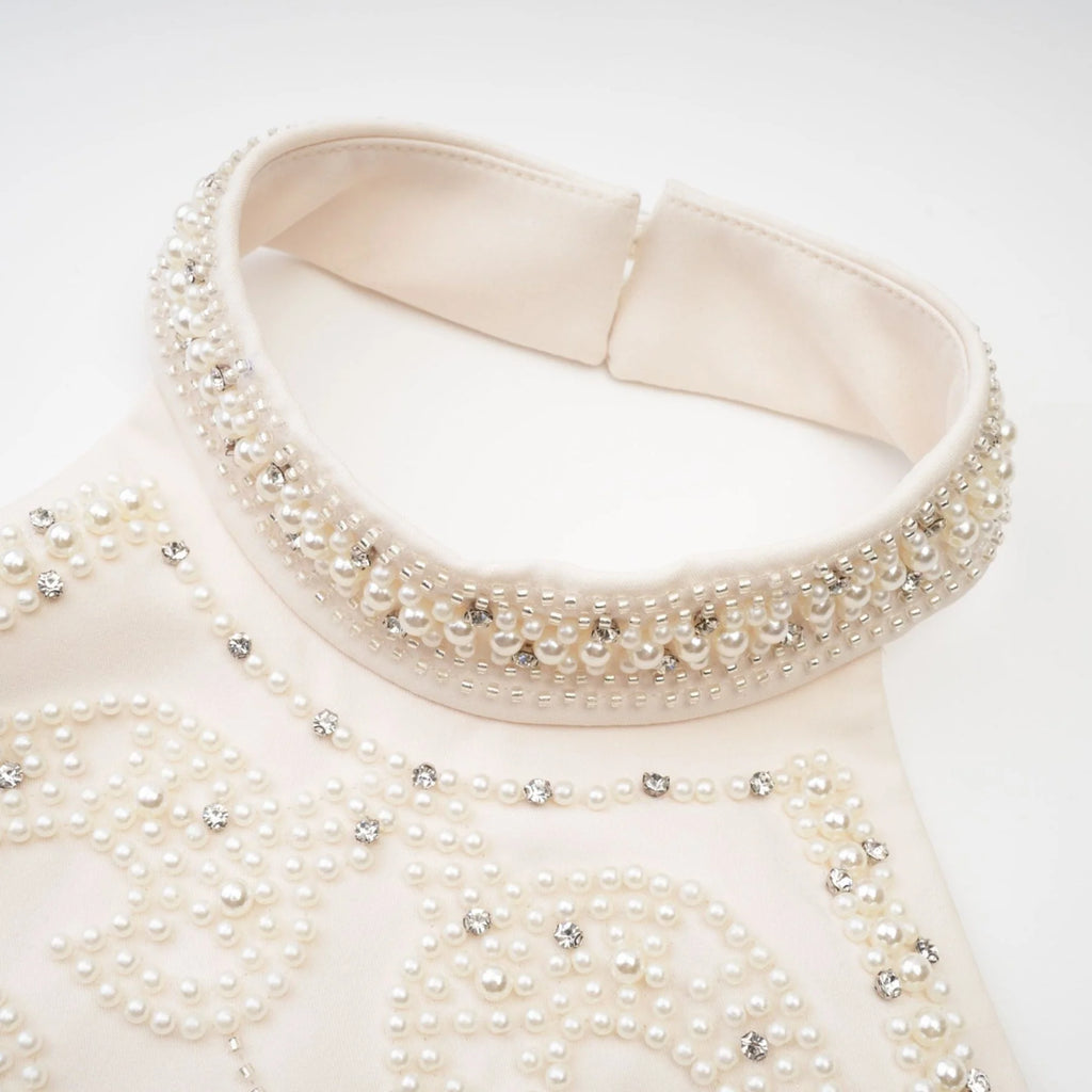 Vera Halterneck Skirt & Top Set Crystal Faux - Pearl Embellishment