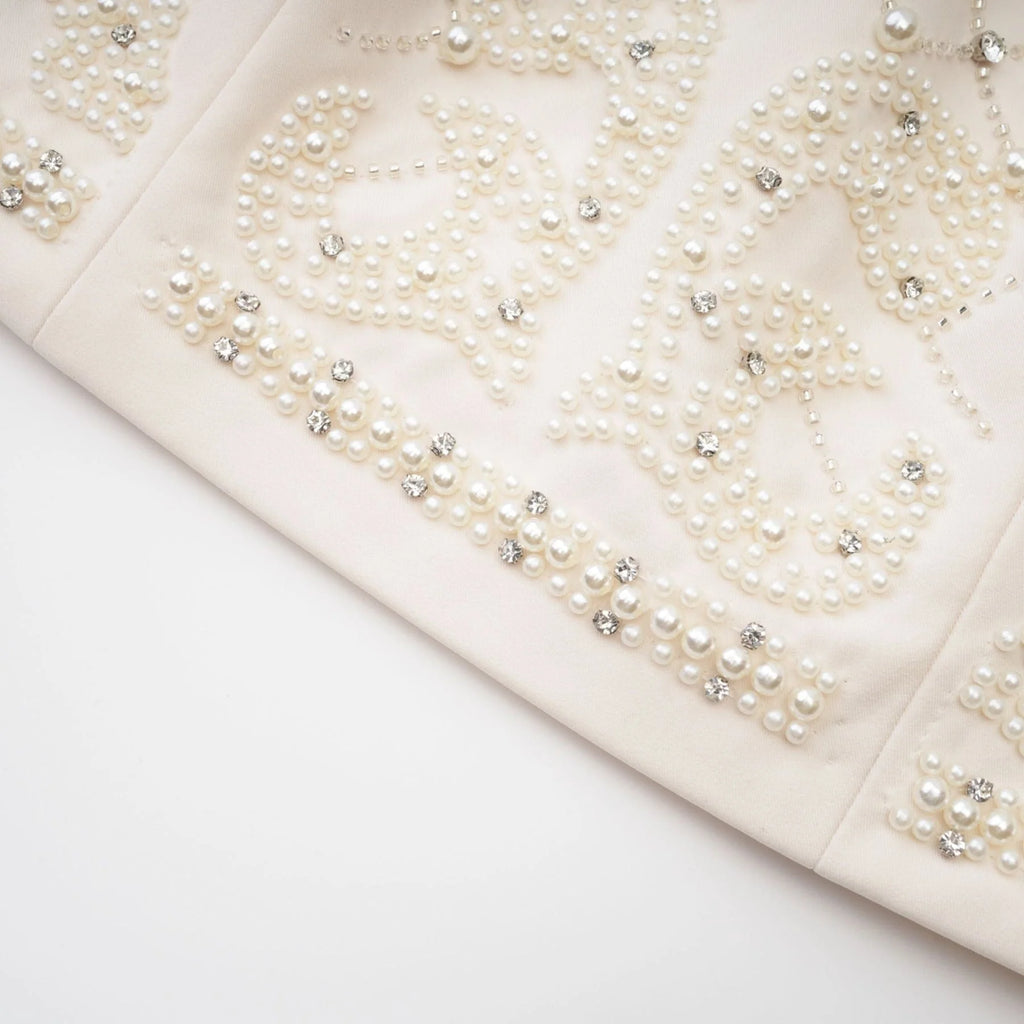 Vera Halterneck Skirt & Top Set Crystal Faux - Pearl Embellishment