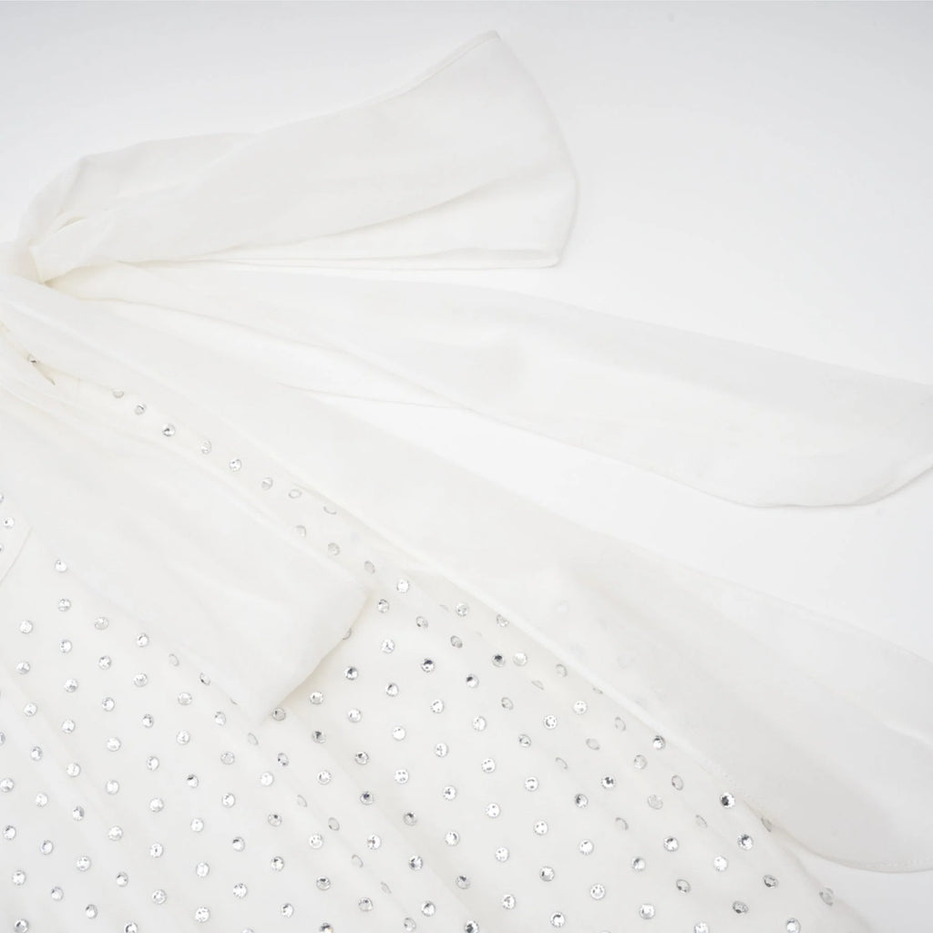 Vera Midi Dress White Crystal Bow Sleeveless Double Layer