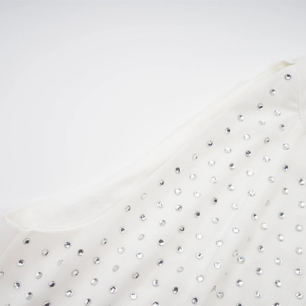 Vera Midi Dress White Crystal Bow Sleeveless Double Layer