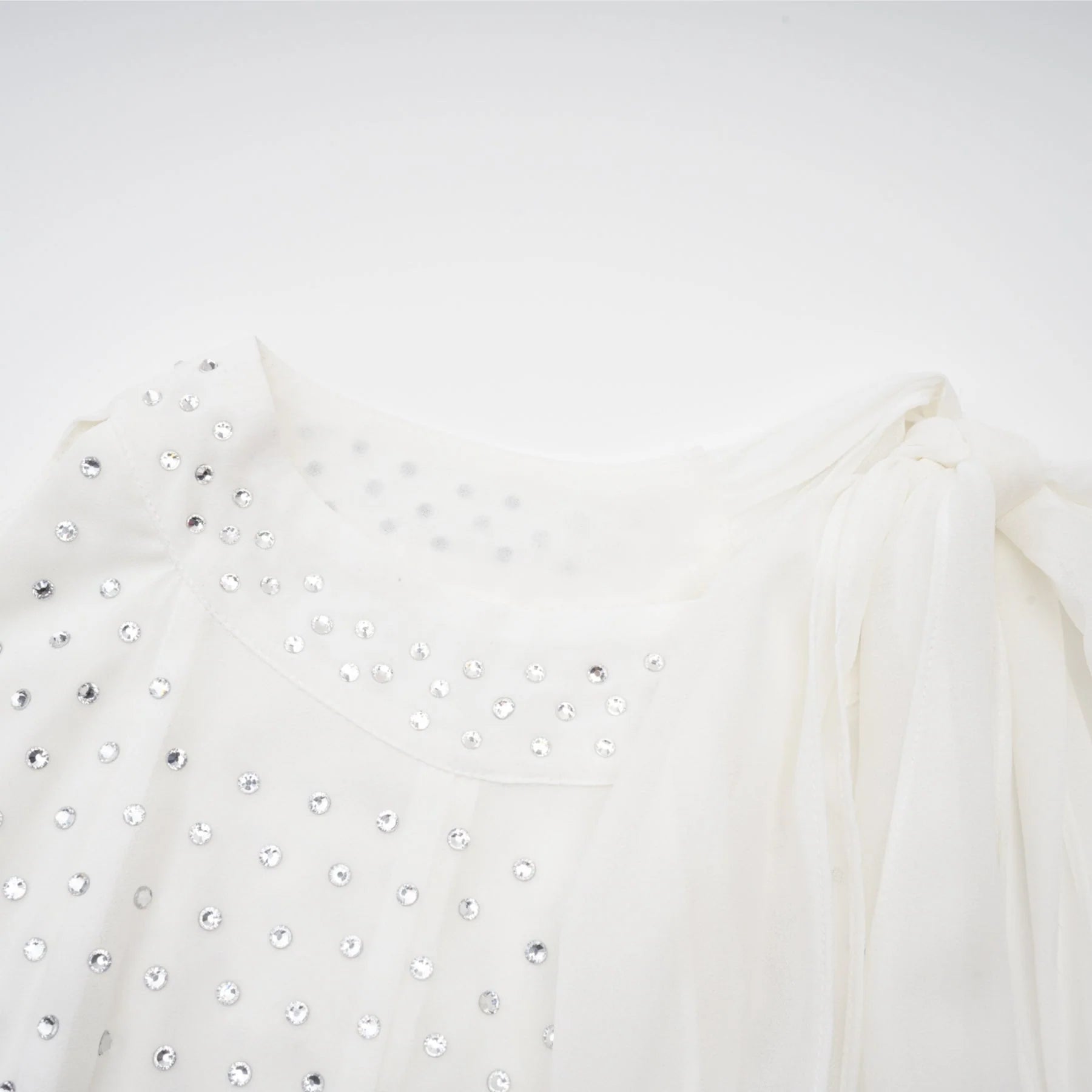 Vera Midi Dress White Crystal Bow Sleeveless Double Layer