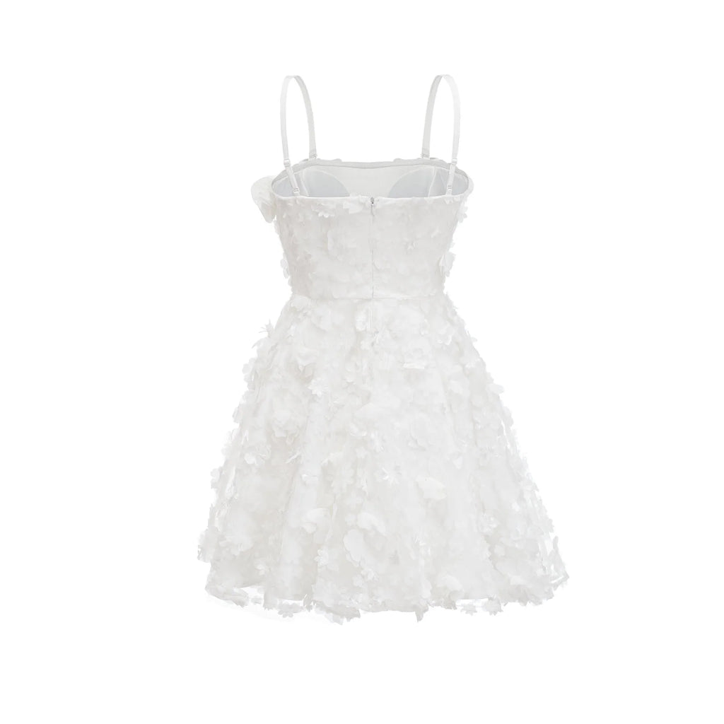 Vera Mini Dress White Layered Off the Shoulder Floral Embellished