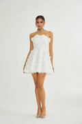 Vera Mini Dress White Layered Off the Shoulder Floral Embellished