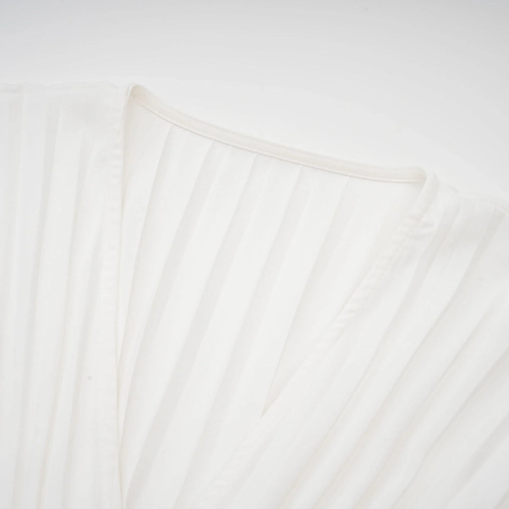 Vera Mini Dress White V Neck Flare Cuffed Pleated Chic
