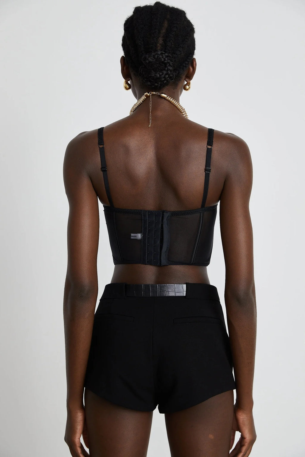 Veronica Vest Top Black Lace Bow Detail Sweetheart Cropped Mesh