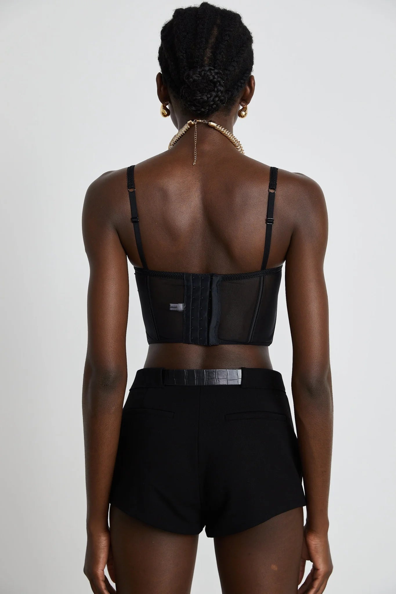 Veronica Vest Top Black Lace Bow Detail Sweetheart Cropped Mesh