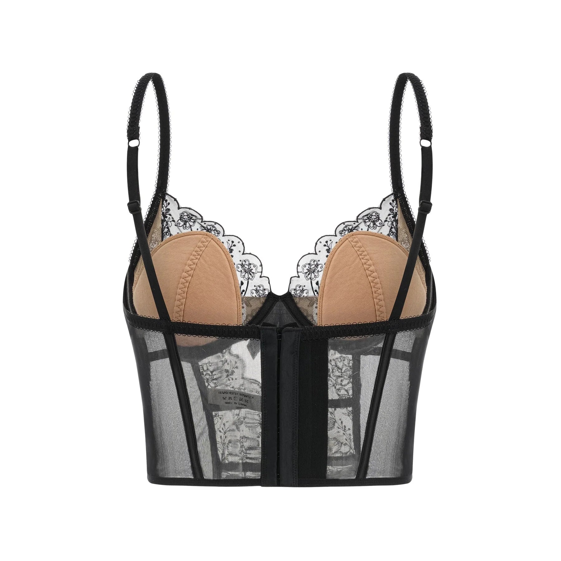 Veronica Vest Top Black Lace Bow Detail Sweetheart Cropped Mesh