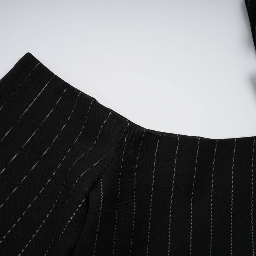Veronika Blazer Black Striped Open Back & Peak Lapels