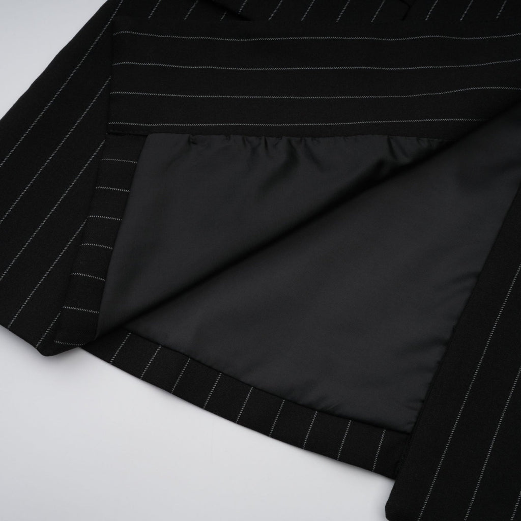Veronika Blazer Black Striped Open Back & Peak Lapels