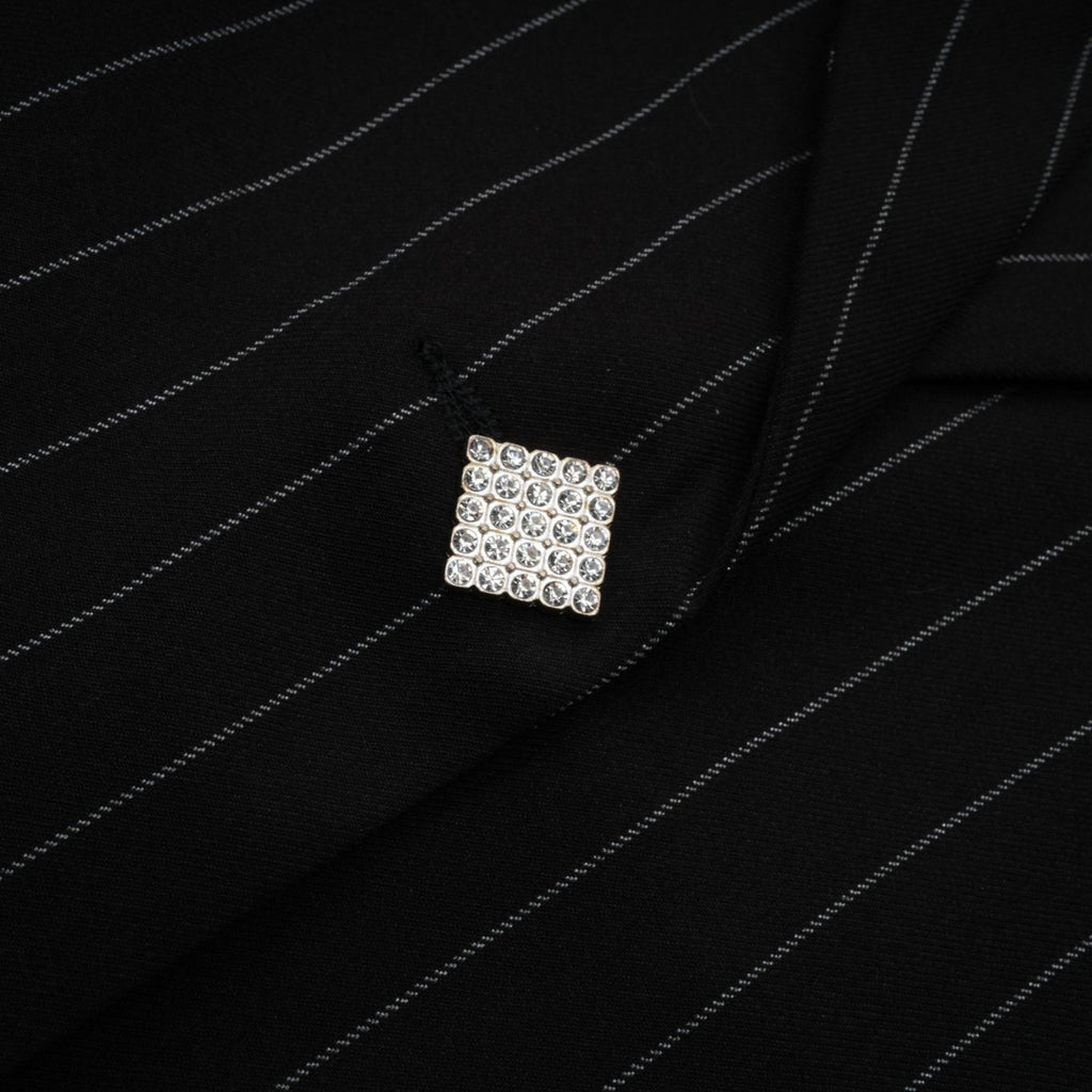 Veronika Blazer Black Striped Open Back & Peak Lapels