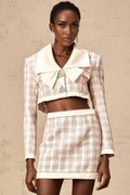 Veronika Jacket & Skirt Pink Checkered Tweed Set