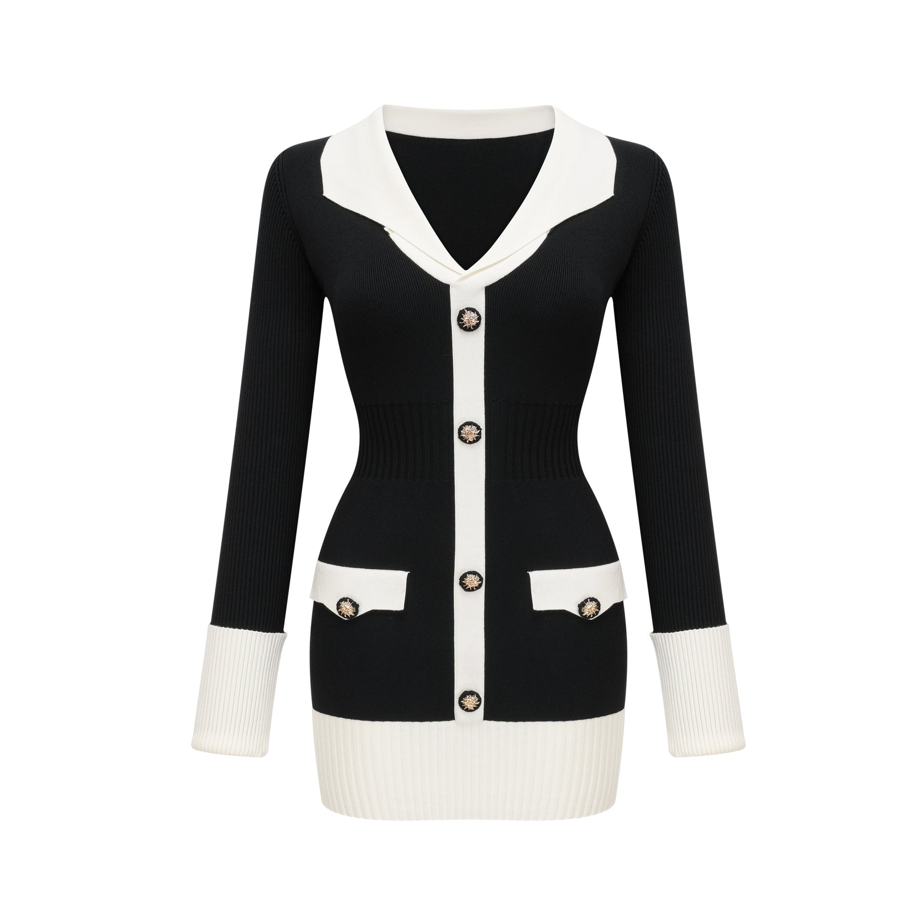 Victoria Mini Dress Victoria Color Blocked Black & White Ribbed