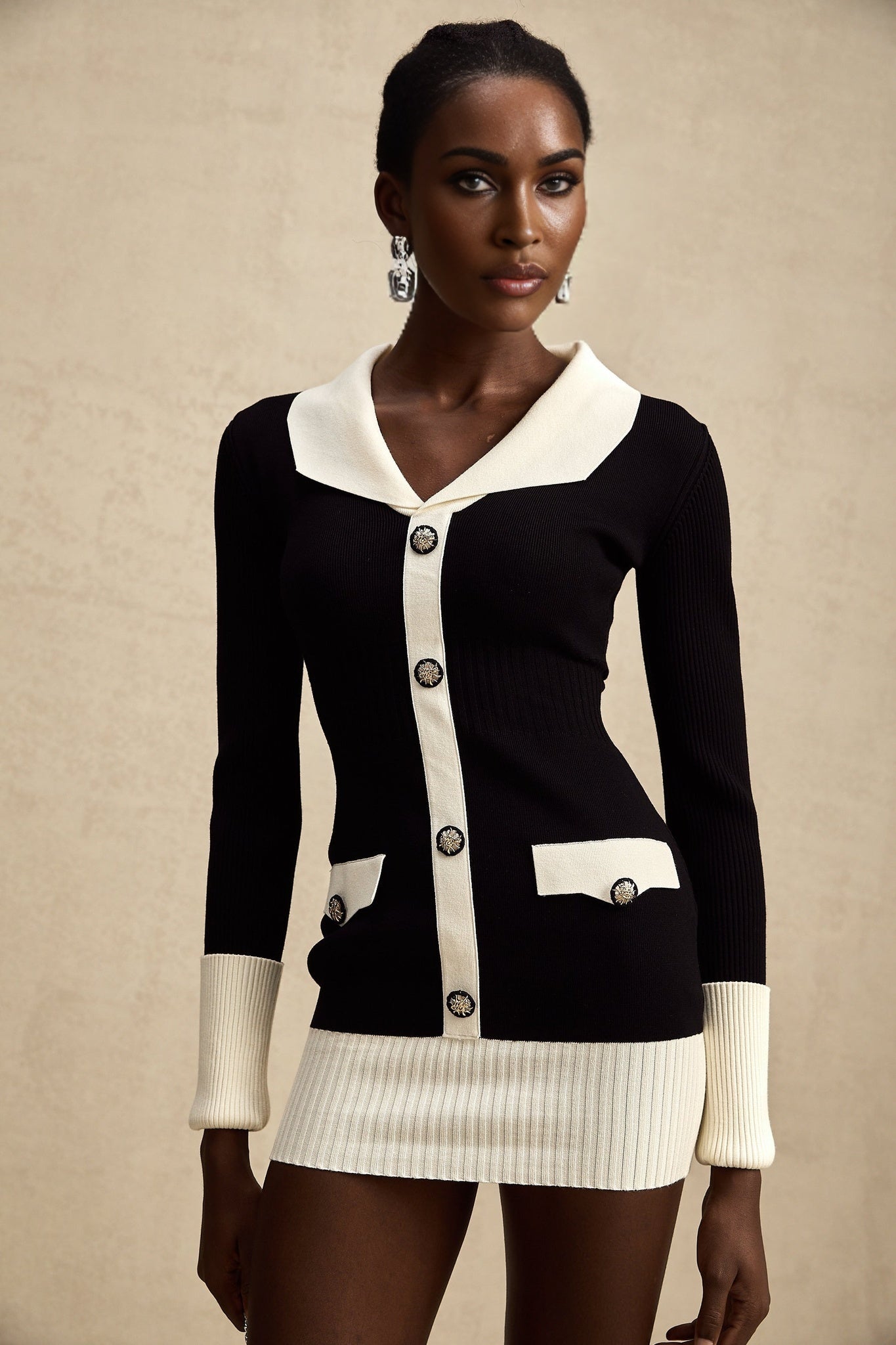 Victoria Mini Dress Victoria Color Blocked Black & White Ribbed