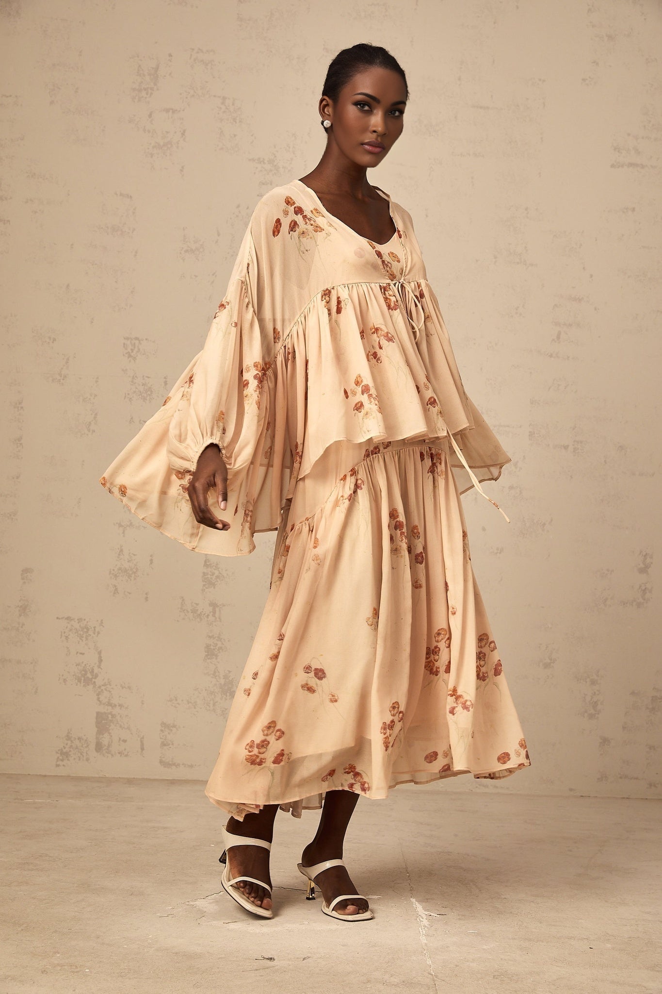 Vincenzina Blouse & Dress Coral Pink Floral Print Set