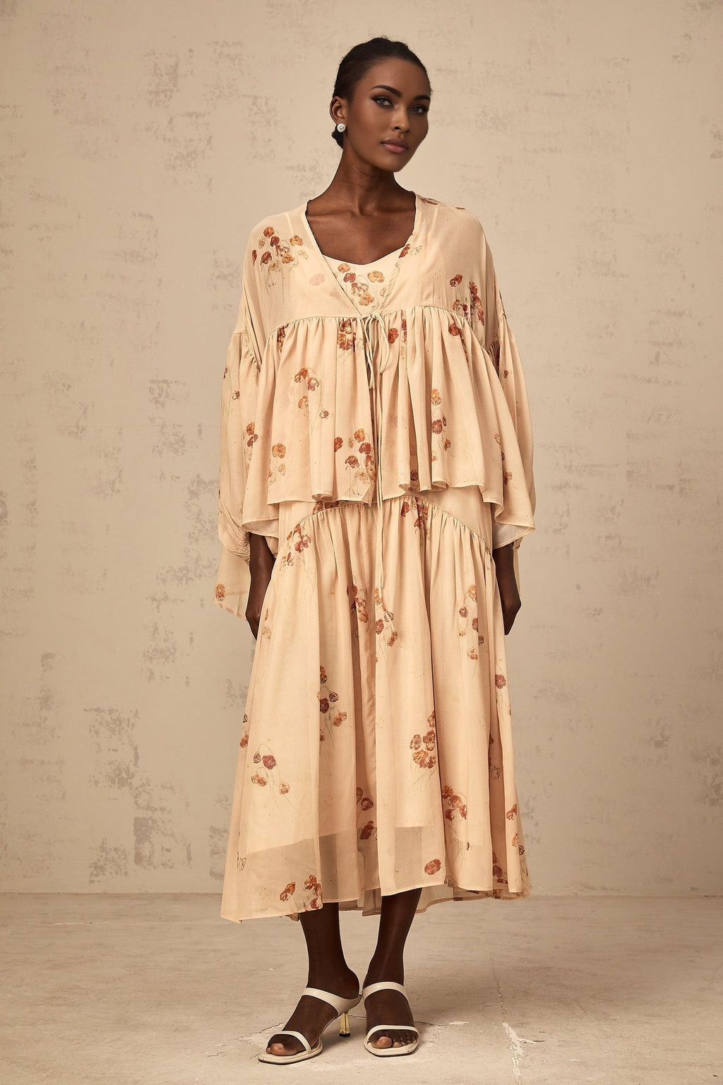 Vincenzina Blouse & Dress Coral Pink Floral Print Set