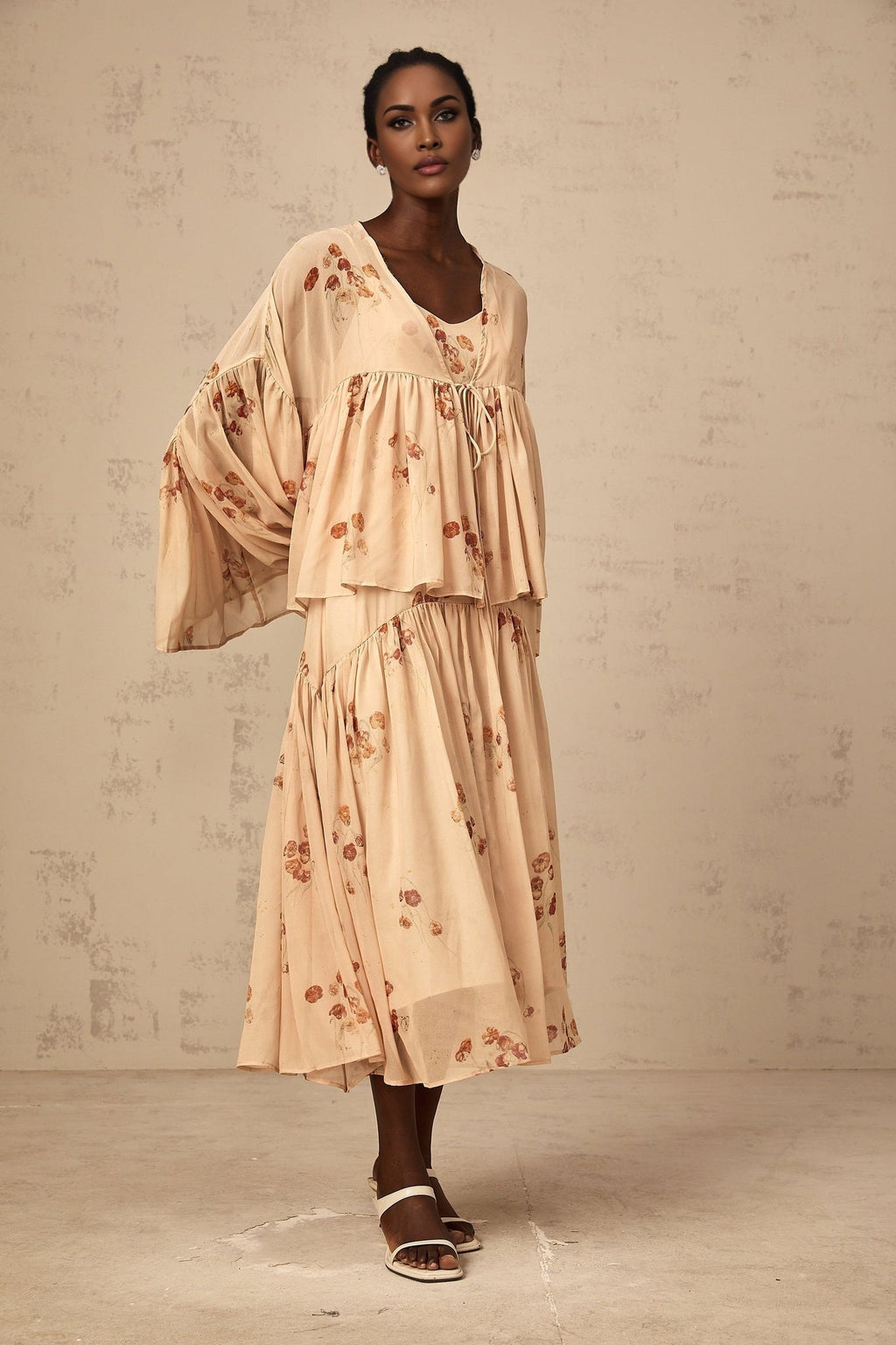 Vincenzina Blouse & Dress Coral Pink Floral Print Set