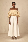 Vincenzina Cropped Top Neutrals Off - Shoulder Shirred