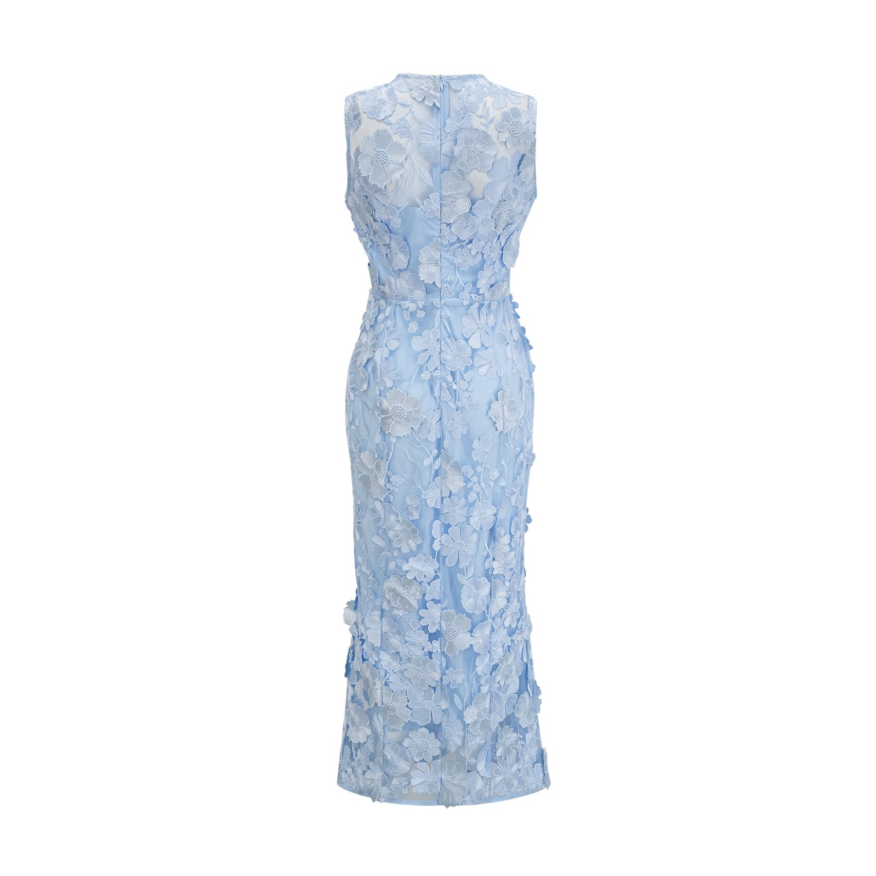 Vincenzina Floral Midi Dress in Blue with Cinched Waist & Flared Hem