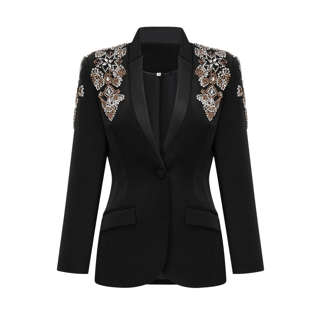 Vincenzina Jacket & Trousers Crystal Embellished Black