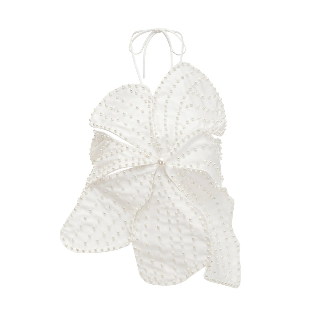 Vincenzina Top Floral Halterneck Pearl Embellished