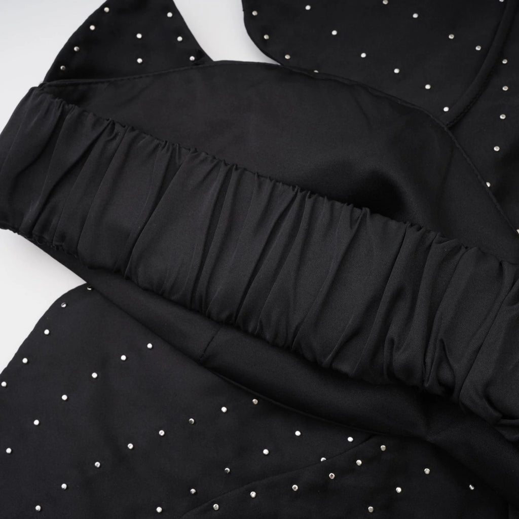 Vincenzina Top Floral Halterneck Pearl Embellished in Black