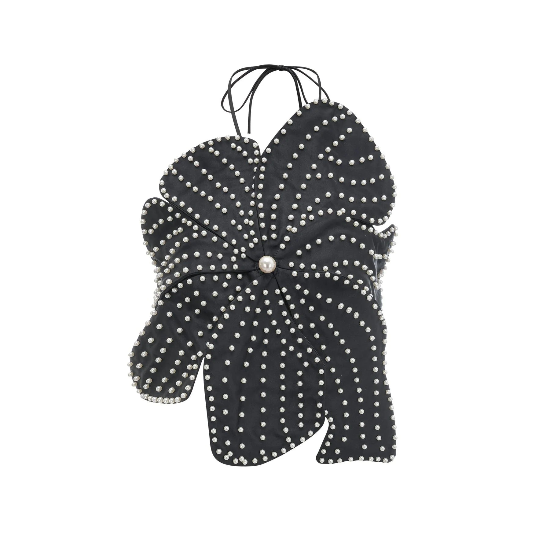 Vincenzina Top Floral Halterneck Pearl Embellished in Black