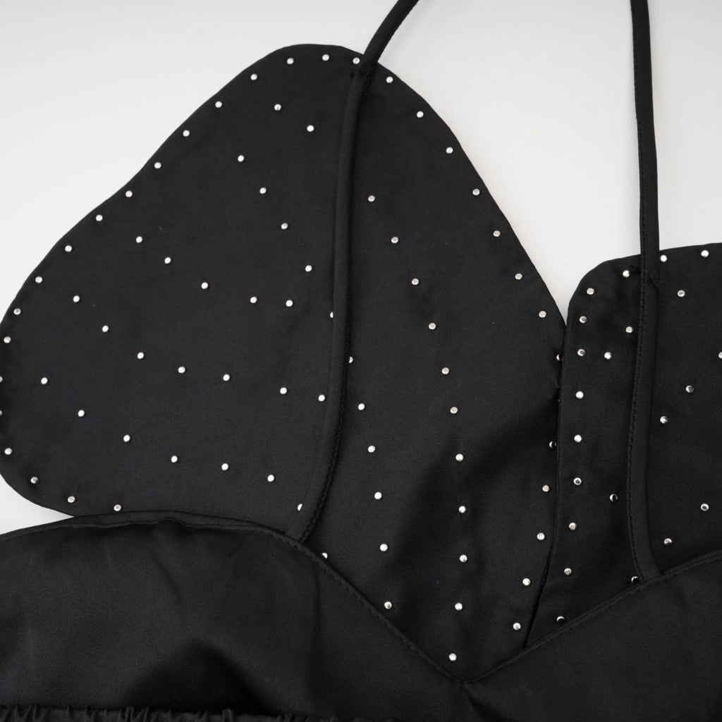 Vincenzina Top Floral Halterneck Pearl Embellished in Black