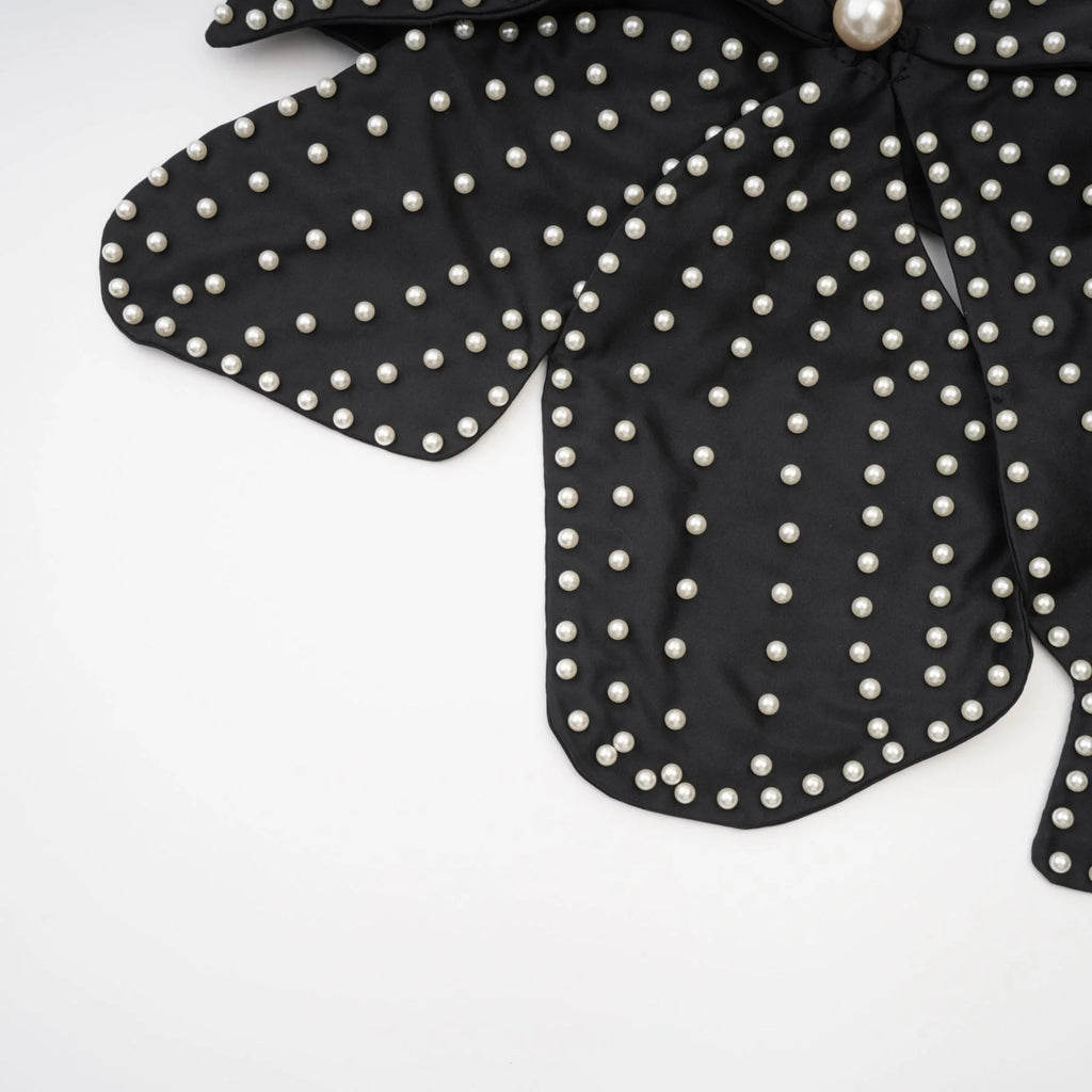 Vincenzina Top Floral Halterneck Pearl Embellished in Black