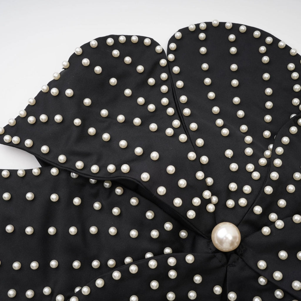 Vincenzina Top Floral Halterneck Pearl Embellished in Black