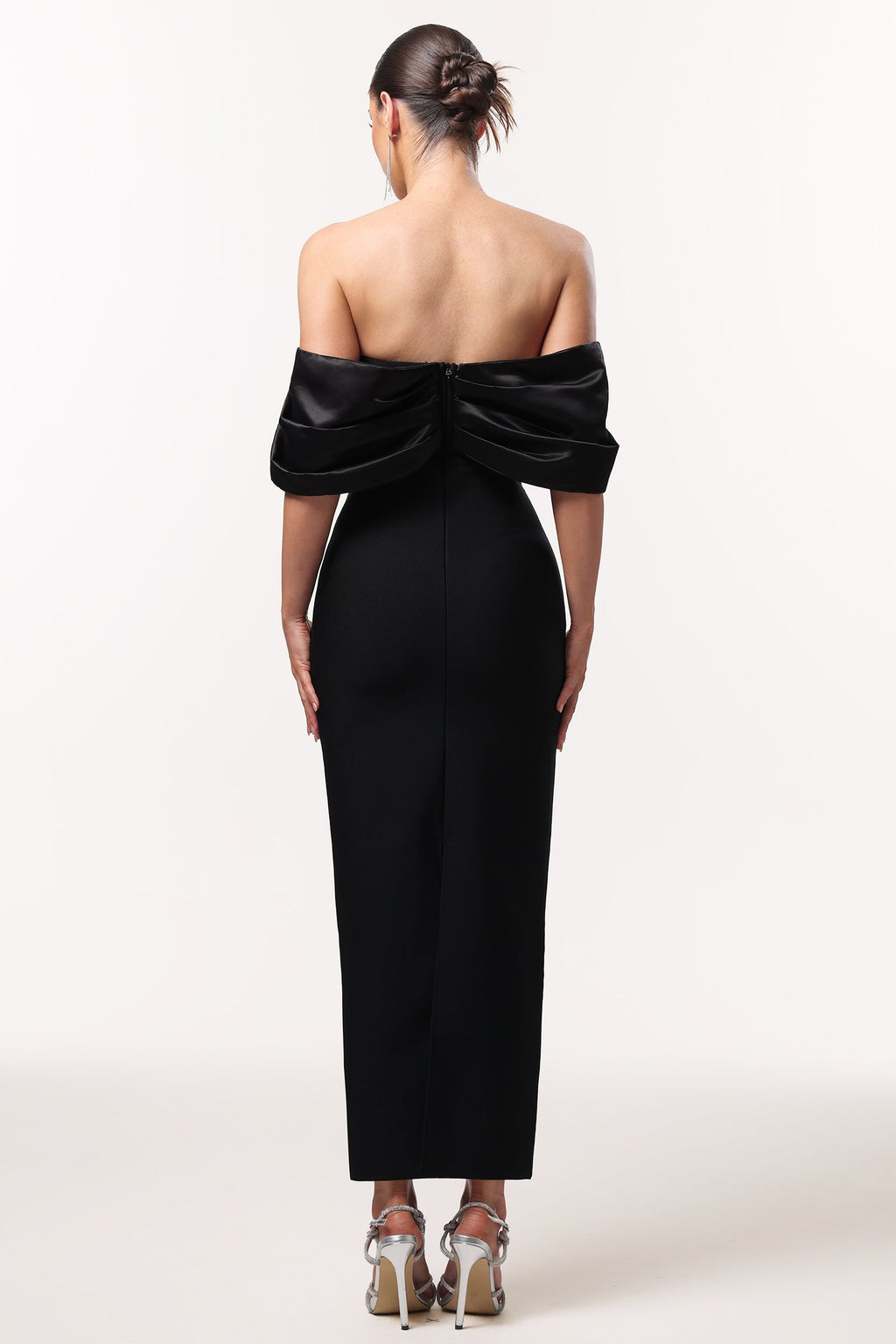Viola Black Off-Shoulder Rhinestone Maxi Dress